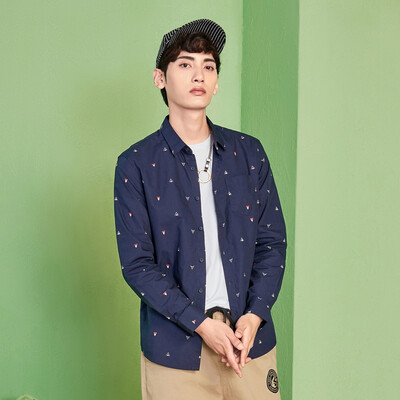 

Semir long-sleeved shirt male 2017 autumn men's small fresh cotton dress casual jacket students youth 13316051011 blue tone L