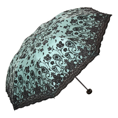 

Paradise umbrella yarn shade flocking carved carved yarn black polyester color plastic three fold ultra - light sun umbrella green 33114E