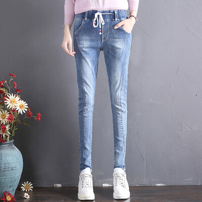 

City plus CITYPLUS 2017 women's autumn new text elastic waist belt Slim thin elastic jeans jeans CWKN177157 light blue 27