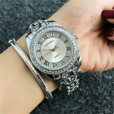 

Women Fashion Watches 2017 Luxury Rhinestone Dial Gold Bracelet Wristwatches New Ladies Stainless Steel Clock