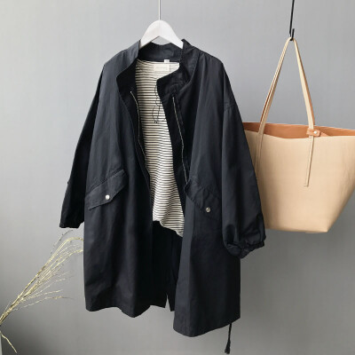 

2017 in the early autumn new long coat size drawstring washable cotton coat