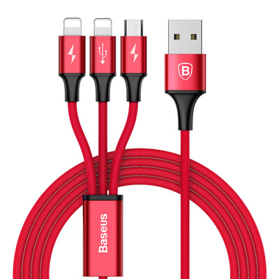 

Кабель Baseus 3-в-1 Lightning/Micro USB/Type-C для зарядки и передачи данных,Красный.