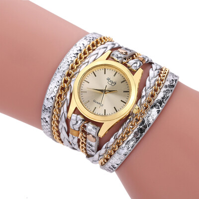 

2017 New Fashion Womens Casual Vintage Multilayer Wristwatch Weave Wrap Rivet Leather Bracelet Wrist Watch