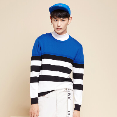 

Semir sweater men' autumn and winter round necklace students Korean version of Slim long-sleeved sweater 10415071103 blue and white tone