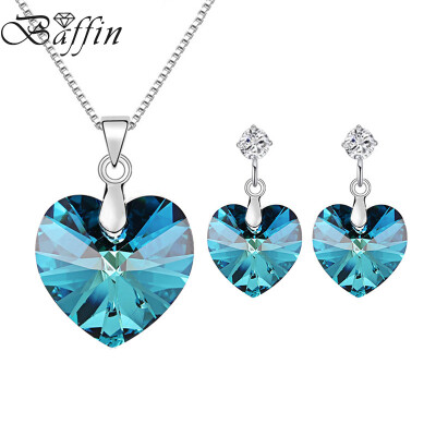 

Blue Crystals Heart Jewelry Sets Pendant Necklaces Drop Earrings For Bridal Wedding Party Accessories