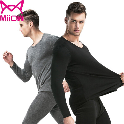 

Cat (MiiOW) [cashmere] warm underwear men and women couples plus velvet thickening autumn clothing autumn pants suit female - black M