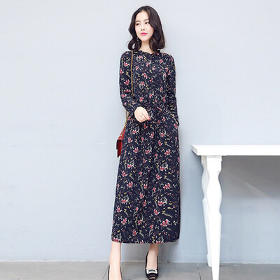 

Fort Sheng 2017 autumn new long-sleeved dress Korean round neck floral chiffon dress skirt Slim big fashion skirt skirt zx1781718 dandelion XXL