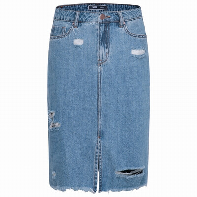 

Semir cowboy half skirt autumn fashion ladies fashion trend hole wild cotton skirt 19316200107 cowboy light blue L