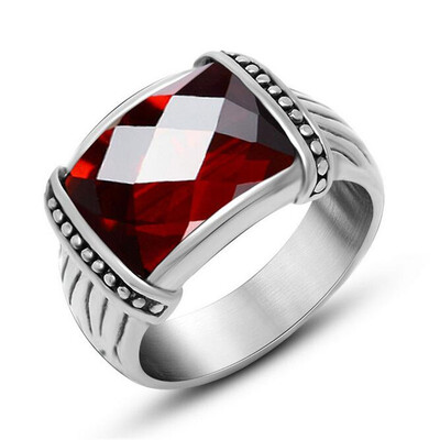 

Мода CZ Diamond Lovers Ring для мужчин и женщин Красный синий камень 316l нержавеющая сталь серебристый цвет SA712