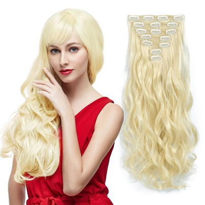 

7pcs / set зажим в выдвижениях волос 20inch длинние волнистые жаростойкие синтетические наконечники Kanekalon синтетические для девушки леди женщин