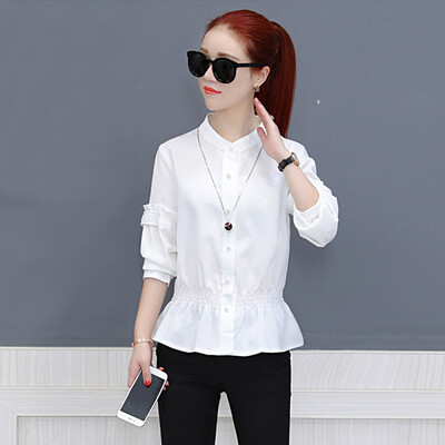

Fort Sheng 2017 new women autumn&winter simple long-sleeved Han Fan students loose shirt pure color chiffon shirt zx1783006 yellow L