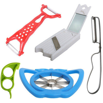 

Jingdong Supermarket Baijie Baijie creative kitchen 5 sets of stainless steel peeling device peeling knife Apple sub-valve cucumber slicer open orange multi-functional combination set