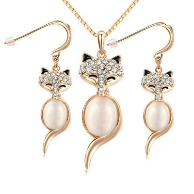 

Yoursfs® 18K Rose Gold Plated Opal Fox Necklace And Earring Jewelry Use Austrian Crystal Bridal Sets