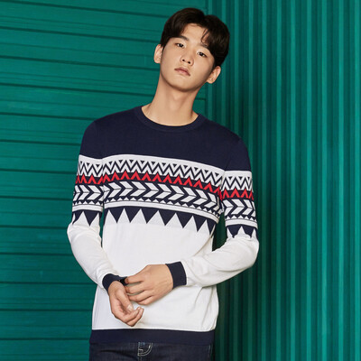 

Semir sweater male 2017 autumn round neck Korean youth sweater men's personality tide shirt shirt 14316071210 blue and white tone S