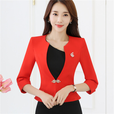 

Ladies Blazers 3/4 sleeve Ruffle Hem White Red Formal Jacket Suit Spring Slim Fit Plus Size Work Wear Uniform