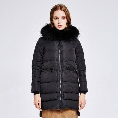 

Snow ladies down jacket big hair collar hooded cotton section of the long thickening warm X1601722 black 8056 170