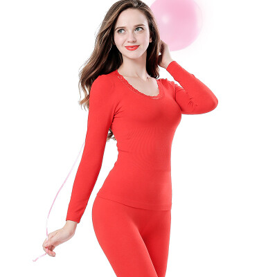 

Langsha thermal underwear ladies comfortable body slim seamless autumn clothes long pants set red M 155-165