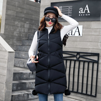 

Winter Vest Women 2017 New Fashion Waistcoat Ladies Army Green Slim Vests Hooded Cotton-padded Warm Long Vest Female