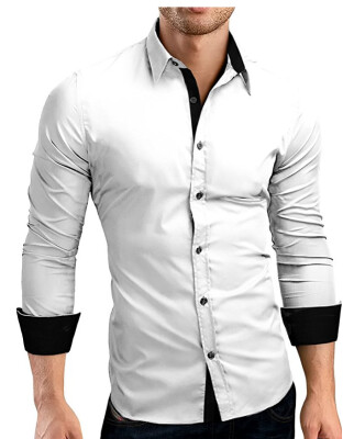 

Men Shirt Brand 2017 Male High Quality Long Sleeve Shirts Casual Hit Color Slim Fit Black Man Dress Shirts 4XL C936