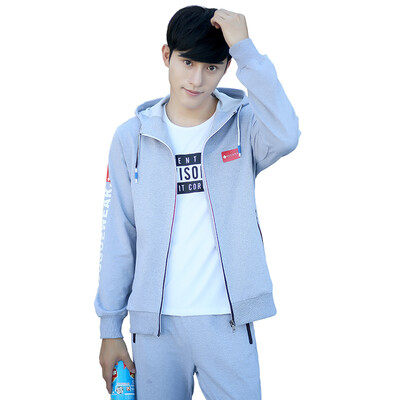

Spring and Autumn new men's sports suit 2017 new cardigan hood Slim running suit youth Korean casual sweater set tide