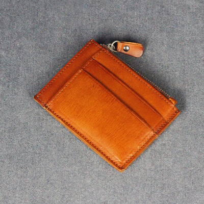 

Leather key case built-in key chain retro tannage multi-card bit purse leather dander bag