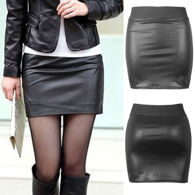 

Sexy Women PU Leather High Waist Lace Up Pencil Bodycon Skirt Mini Dress Elastic