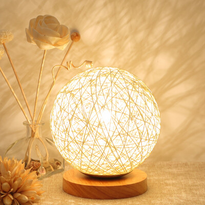 

BOKT Minimalist Novelty Romantic Solid Wood Table Lamp for Bedroom Bedside Desk Lamp Home Decor Rattan Ball Lampshade (Beige)