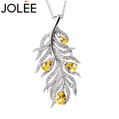 

Feather JOLEE sweater chain crystal pendants color gems necklace simple send girlfriend honor wife gift yellow one size