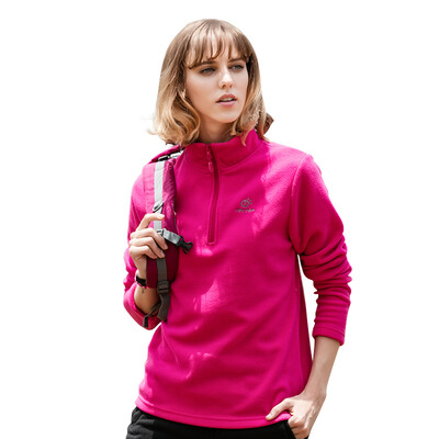 

TECTOP catching fleece outdoor thickening warm men&women catching fleece solid color stand collar half cardigan soft&comfortable catching fleece WZRY034 female models rose red