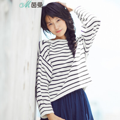 

Yan Man INMAN 2017 winter new semi-high collar wild stripes fall cuff sleeve sweater female 1874132440 peach red M