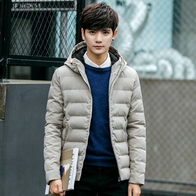

Winter men 's cotton coat thick thick hooded warm cotton youth self - cultivation solid cotton - padded jacket