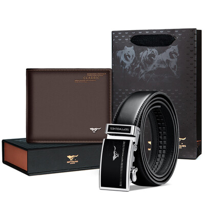 

Seven wolves SEPTWOLVES belt gift box mens casual leather explosion wallet automatic buckle belt discount set L9468 black
