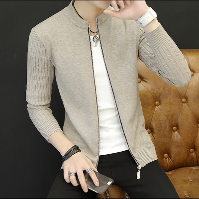 

2017 autumn and winter new men's solid color sweater casual jacket fashion young collar collar sweater cardigan