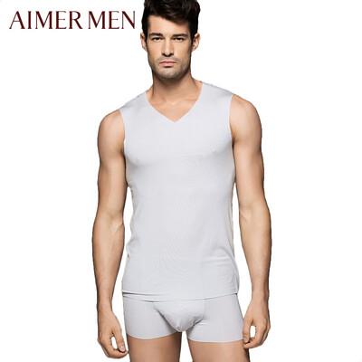 

Ai Mu Mr underwear modal seamless V-neck wide shoulder Slim bottoming mens hurd vest NS11S31 light gray 170S