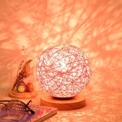 

BOKT Minimalist Solid Wood Table Lamp Bedside Desk Lamp Colourful Home Decor Rattan Ball Round Lampshade (Pink