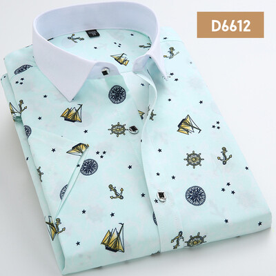 

Men Casual Shirt Fashion Short Sleeve Solid Color Summer Slim Printing