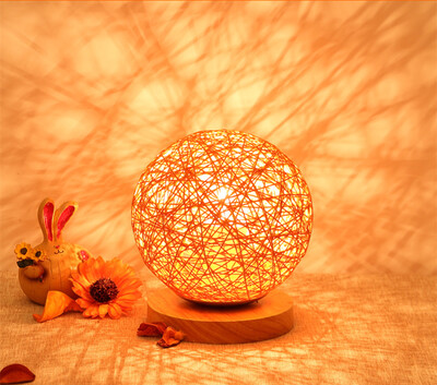 

BOKT Minimalist Solid Wood Table Lamp Bedside Desk Lamp Colourful Home Decor Rattan Ball Round Lampshade Orange