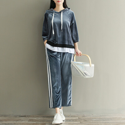 

City plus CITYPLUS 2017 autumn&winter new women&39s art velvet sports suit Harajuku wind sweater casual two-piece set CWWT179269 gray L
