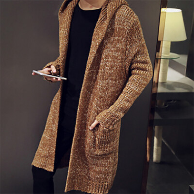 

2017 Korean version of the knitted cardigan male long hooded sweater male thickening couple coat large size men sweater