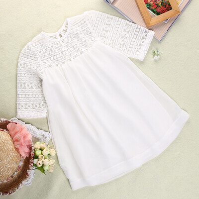 

Casual Baby Girls White Lace Crochet Floral Party Dress Gown Formal Dresses 2-9Y