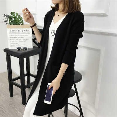 

2017 autumn new large size in the long paragraph sweater cardigan large pocket loose sweater female jacket