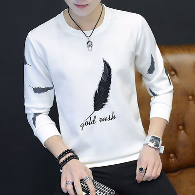 

Fall new men's round neck feathers embroidered long-sleeved sweater youth casual tide tulips