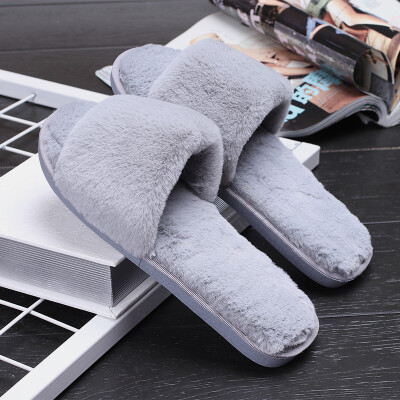 

Yuhuaze winter warm wool slippers home plush word drag fashion couple cotton mop floor slippers gray