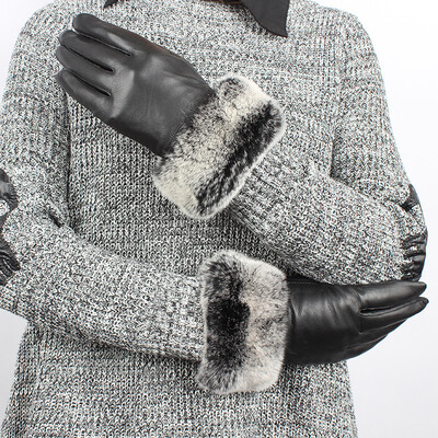 

Ms winter rabbit hair sheep skin leather gloves