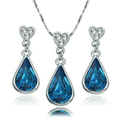 

Yoursfs® 18K White Gold Plated Colorful Raindrop Crystal Necklace And Earring Jewelry Use Blue Austrian Crystal Bridal Sets