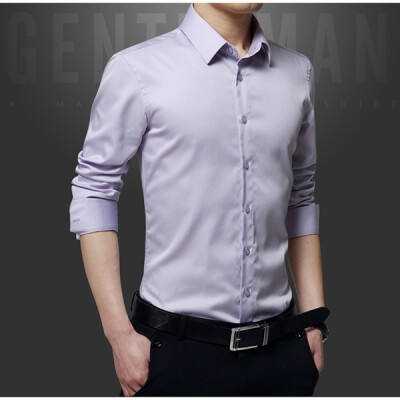 

2017 spring and autumn new fashion business casual long-sleeved shirt young men Slim type solid color thin section shirt