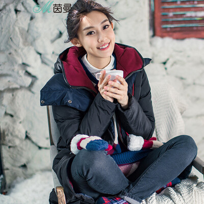 

Yin Man (INMAN) 2017 autumn and winter new style Fan hood fake two pieces down jacket female long paragraph thick loose loose winter feather jacket 8531210210 midnight black S