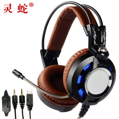 

Snake Headset Headset with Microphone LED Lights Headset Computer Headset with Microphone SHE6000 Black