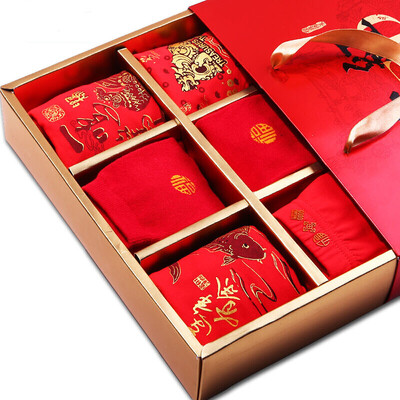 

Yu Zhaolin big red cotton men&39s underwear Benming socks gift set 4 underpants 2 pairs of socks L
