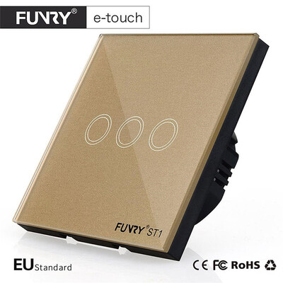 

FUNRY ST1 EU Standard 3Gang Smart Remote Control / Сенсорный радио Выключатель света Кратковременное кнопочный Luxury закаленное стекло 433MHz